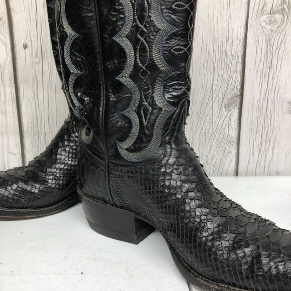 Tony Lama Men\'s Black Snakeskin Western Boots - Round Toe  Size 6.5 * main image 6